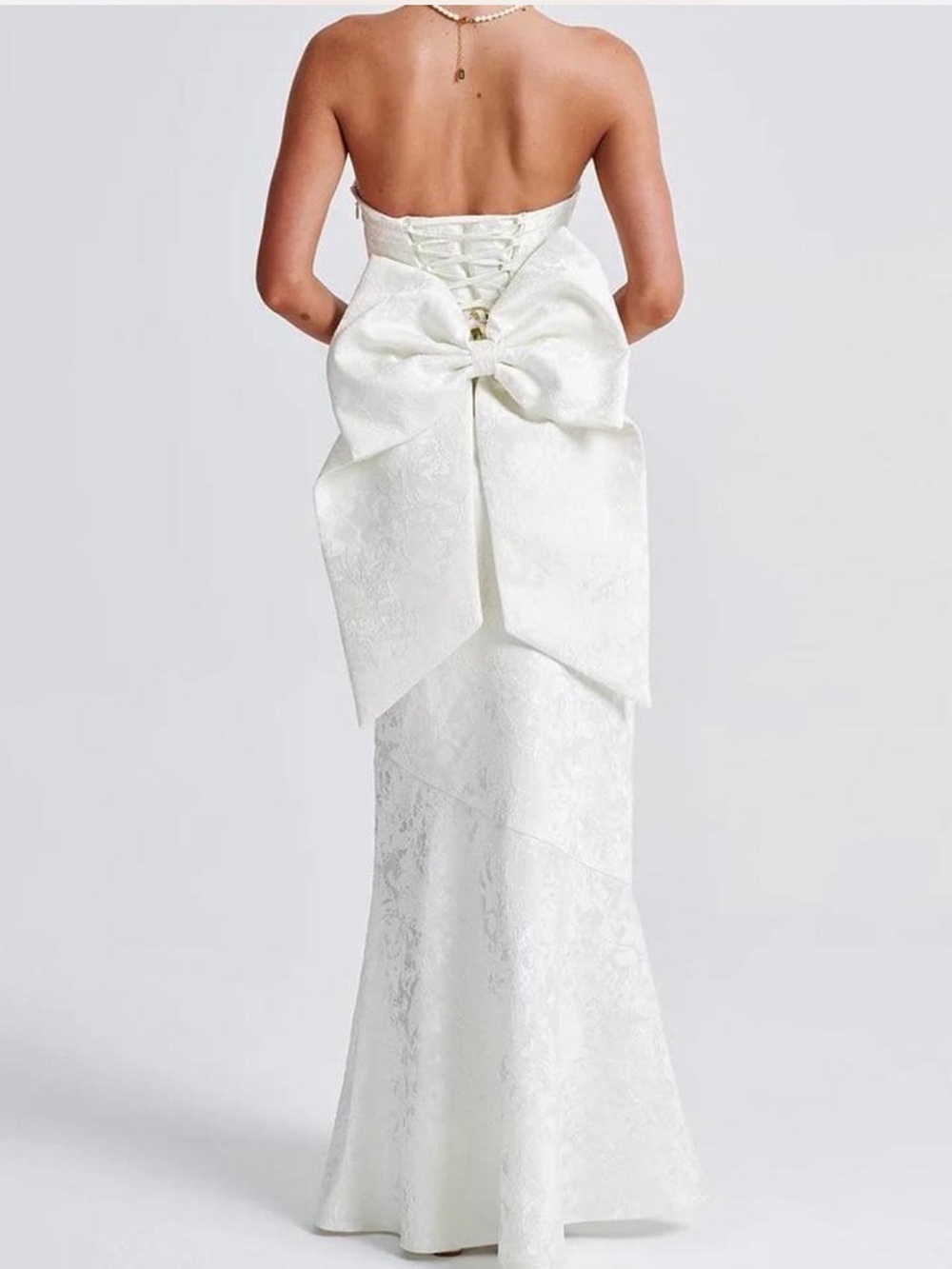 Strapless Bridal White Lace Gown with Statement Bow